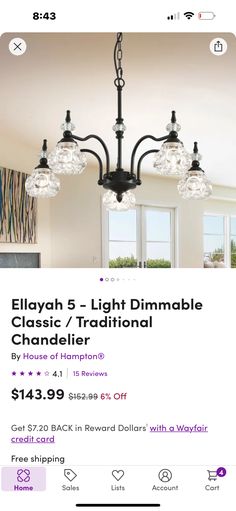 a chandelier that is on sale for $ 1 99 per square foot, and it