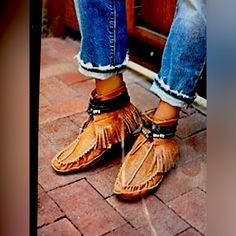 Nwot Never Worn. Soft Leather Moccasins Featuring A Rounded Toe And Fringe Detailing. Wrap Leather Strap With Metal Accents. Treaded Sole. Euro Size 38 Us Size 8 Brown Leather Round Toe Moccasins, Brown Closed Toe Moccasins With Leather Footbed, Brown Closed-toe Moccasins With Leather Footbed, Brown Leather Footbed Moccasins, Brown Leather-sole Moccasins With Round Toe, Fall Leather Sole Closed Toe Moccasins, Brown Leather Sole Round Toe Moccasins, Leather Ankle Boot Moccasins With Rubber Sole, Brown Round Toe Moccasins With Leather Sole