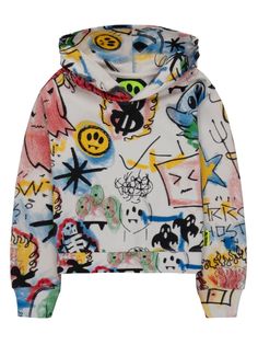 white/multicolour cotton all-over graphic print classic hood long sleeves straight hem New Bottega, Kenzo Kids, Boys Accessories, Italian Outfits, Unisex Clothing, Cotton Hoodie, Stella Mccartney Kids, White Hoodie, Hoodie Print