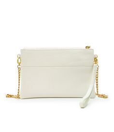 Fun and flirty while also handling glam to quirky, the Soho can be worn 6 different ways. Suit your every mood or look by using it as a clutch, wristlet (strap included), crossbody, shoulder bag, belt pouch or chain-strap wristlet. Crafted of Italian leather in a sparkling white hue, it has an interior zip pocket and a hot pink nylon lining for fumble-free finding of keys and more. And when you want to go hands-free, use the two side rings to attach our multi-chain strap (pictured and sold separ Elegant Clutch Wallet On Chain With Phone Bag, Trendy Travel Clutch With Chain Strap, Chic Crossbody Travel Pouch, Chic Wristlet With Zipper Closure For Everyday Use, Elegant Travel Clutch For Mobile Phone, Elegant Clutch Evening Bag With Zipper Closure, Chic Crossbody Evening Bag For Mobile Phone, Chic White Wallet On Chain For Everyday, Chic Party Pouch With Detachable Strap