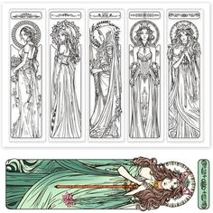 the four graces playing cards are shown in black and white, with different designs on them