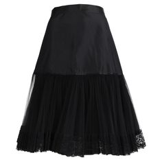 Gianfranco Ferré black skirt. Long skirt decorated with lace and tulle. French First Lady, Cocktail Skirts, Chanel Skirt, Tulle Skirt Black, 20th Century Fashion, Latest Skirts, Gianfranco Ferre, Cocktail Attire, Fringe Skirt