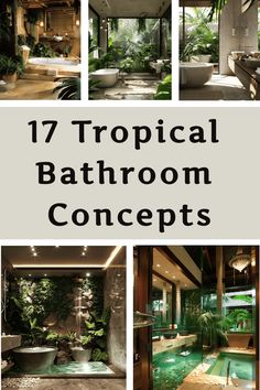 tropical bathroom Outdoor Inspired Bathroom, Bali Shower Ideas, British Colonial Bathroom West Indies, Rainforest Shower Ideas, Natural Master Bath Ideas, Moody Jungle Bathroom, Biophilic Bathroom Ideas, Boho Tropical Bathroom, Key West Bathroom