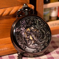 Introducing the "Hollow Dragon and Phoenix Play Beads Pocket Watch," an antique style pocket watch that will be the perfect gift for her or him. This unique pocket watch is sure to be the perfect statement piece, making it a great gift for pocket watch lovers and collectors. The hollow dragon and phoenix play beads adds more character to the piece and elevates it to another level. It comes with a special pocket watch chain, making it easy to carry around.The pocket watch combines Gothic and stea Cryostasis Chamber, Dragon Phoenix, Unique Pockets, Vintage Dragon, Mechanical Hand, Vintage Pocket Watch, Pocket Watch Chain, Watch Lover, The Hollow