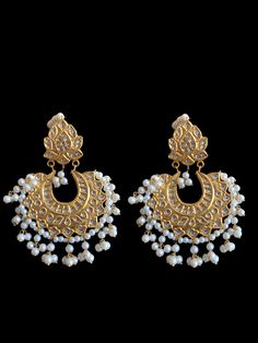 )statement style chandbali made using Pakistani kundan and pearl with 22 carat gold plating Length 3.2 inch Anarkali Chandbalis With Gota Work And Kundan, Gold Chandbalis With Cutdana, White Chandbali Bridal Earrings With Gota Work, White Kundan Chandbali Earrings, Kundan Chandbali Earrings With Gota Work, Chandbali Earrings With Gota Work For Festivals, Kundan Chandbalis With Gota Work, Festival Chandbali Earrings With Gota Work, White Gota Work Chandbalis For Diwali