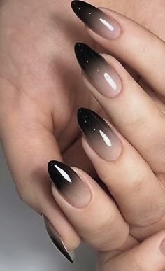 Black Ombre Nails, Unghie Sfumate, Witch Nails, Witchy Nails, Milky Nails, Ombre Nail Designs, Black Nail