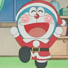 a cartoon character is wearing a santa claus outfit