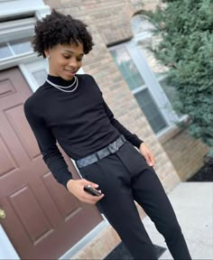 Prom Outfits For Studs, Homecoming Outfits For Tomboys, Studs Prom Outfits, Prom Outfits For Guys Turtle Neck, Stud Prom Outfit Ideas, Masc Women Formal Wear, Stud Business Casual Outfits, Stud Homecoming Outfits, Turtle Neck Outfit Men Suit Prom Black