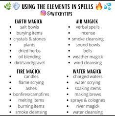 an image of some words that are used to describe the elements in spells