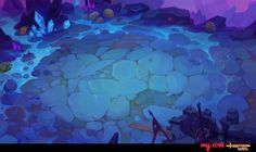 an animated scene with rocks and water