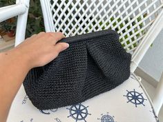 Handmade Crochet Bag, Elegant Black Straw Pouch, Perfect gift for her, black handcrafted bag Step into style with this sophisticated Black Straw Bag, a perfect blend of elegance and functionality. Each pouch bag is meticulously handcrafted from high-quality materials, giving it a unique touch that sets it apart from mass-produced alternatives. This bag is woven in a timeless crochet pattern, bringing a touch of boho chic to your outfit, while its classic black color ensures it will match any ens Handmade Black Crochet Handheld Bag, Elegant Black Handheld Pouch, Black Woven Bags For Formal Occasions, Elegant Black Woven Shoulder Bag, Black Handheld Clutch For Travel, Formal Black Woven Bag, Black Handheld Evening Pouch, Formal Black Woven Bags, Handmade Black Handheld Bag