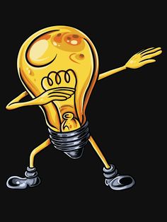 a yellow light bulb with its arms and legs stretched out, making a funny face