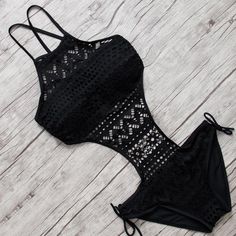 Lace One Piece Swimsuit Black Lace Jumpsuit, Black Monokini, Boho Swimwear, Black Bathing Suits, Swimming Suit, Cooler Look, Beach Swimwear