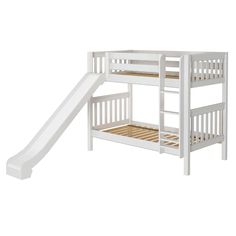 JOLLY XL WS : Play Bunk Beds Twin XL Medium Bunk Bed with Slide and Straight Ladder on Front Full Size Bunk Beds, Stair Slide, Grandkids Room, Curved Bed, Bed With Ladder, Low Bunk Beds, Bunk Bed With Slide, Bottom Bunk, Bunk Beds With Stairs