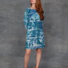 Osei Duro Blue Silk 3/4 Sleeve Tunic Dress