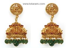 22 karat gold "vivah" jhumkas (buttalu) - dangle earrings with beads & pearls (temple jewellery) - 235-GJH2509 - in 39.850 Grams for USD $3,864.70 USD. 
Made in India by Totaram Jewelers Online this product is in Gold - 22 Karat BIS Hallmark 916 Gold  & is an excellent gift for Adult - Women. Ships fully insured with secured guaranteed delivery for free with your order over $250 from New Jersey USA & comes with 30 days exchange policy. 22k Gold Chandbali Jhumkas For Anniversary, 22k Gold Traditional Jhumkas For Anniversary, Traditional 22k Gold Jhumkas For Anniversary, Yellow Gold Temple Jewelry Jhumkas For Anniversary, Anniversary Yellow Gold Temple Jewelry Jhumkas, Anniversary Yellow Gold Temple Jhumkas, Gold Tilla Jhumkas For Anniversary, Gold Heavy Chandbalis For Anniversary, Heavy Gold Chandbalis For Anniversary