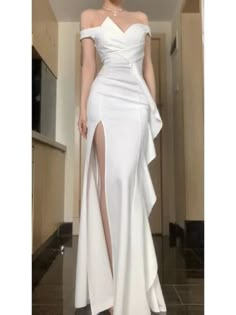 Voguable Summer Solid Color Strapless Elegant Sexy Evening Dress Women's Slim Fit Chiffon High Waist Luxury Sheath Formal Dresses voguable White V-neck Maxi Dress For Banquet, Chic White Maxi Dress For Banquet, White Fitted Evening Dress For Night Out, White Sheath Evening Dress For Party, White Fitted One-shoulder Evening Dress, White Stretch One-shoulder Maxi Dress, White One-shoulder Fitted Evening Dress, Formal White Stretch Maxi Dress, White Stretch Maxi Dress For Formal Occasions