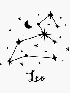 the leo zodiac sign with stars and moon on it's side, against a white background