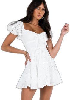 White Flowy Mini Dress With Sweetheart Neckline, White Summer Mini Dress With Sweetheart Neckline, White Peasant Mini Dress, White A-line Mini Dress For Vacation, White Puff Sleeve Feminine Mini Dress, Mini Dress White, Brunch Dress, White Dress Summer, Buy Now Pay Later