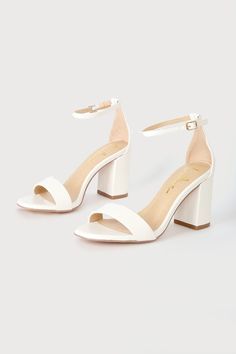 You're certain to step up your style essentials when you add the Lulus Arylee White Ankle Strap Heels to your closet! Smooth faux leather shapes a single toe strap, almond-shaped toe bed, and wrapped block heel. A dainty ankle strap rises from the sturdy heel cup and secures with a gold buckle. 3. 25" wrapped block heel. Cushioned insole. Rubber sole has nonskid markings. All Man Made Materials. Imported. Lulus | Arylee White Ankle Strap Heels | Size 9. Cute Honeymoon Outfits, Hoco Heels, Homecoming Heels, Honeymoon Dresses, Hoco Shoes, White Ankle Strap Heels, Graduation Heels, Bridesmaids Heels, Graduation Shoes