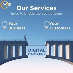 two people standing on a bridge with the words our services helps to bridge the gap between your business and your digital marketing