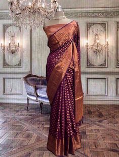 Beautiful grape purple soft silk saree with copper zari work and running brocade blouse piece. Purple Silk Handloom Pre-draped Saree, Purple Pre-draped Saree For Puja, Purple Katan Silk Pre-draped Saree With Zari Work, Purple Self-design Pre-draped Saree For Puja, Designer Purple Tussar Silk Traditional Wear, Purple Paithani Silk Saree In Traditional Drape, Designer Purple Paithani Silk Dupatta, Purple Silk Pre-draped Saree With Zari Weaving, Purple Pre-draped Saree With Traditional Pallu