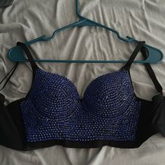 Beautiful Blue Studded Bustier Top Bought From Boutique For Themed Party And Got Sick And Wasn’t Able To Go! Very Adjustable As Far As Width. Slight Push Up In The Cups, Makes The Girls Look Great! Party Bra With Sweetheart Neckline, Sleeveless Crop Top With Medium Bust Support For Parties, Fitted Blue Crop Top With Medium Bust Support, Fitted Blue Crop Top, Blue Strapless Crop Top For Night Out, Strapless Blue Crop Top For Night Out, Strapless Bra-friendly Crop Top For Party, Party Bra With Removable Pads And Sweetheart Neckline, Party Bra With Sweetheart Neckline And Removable Pads