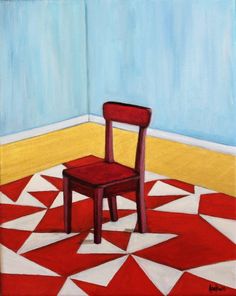 a painting of a red chair in a room