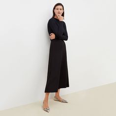 The Zhou Culotte - Black | M.M.LaFleur Chic Ankle-length Wide Leg Pants, Full Length Culottes For Work, Chic Ankle-length Wide-leg Pants, Chic Formal Bottoms With Long Inseam, Elegant Bottoms With Side Slits For Fall, Elegant Fall Bottoms With Side Slits, Elegant Black Bottoms With Long Inseam, Work Pants Women, Mm Lafleur