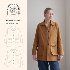 a women's jacket with pockets and buttons on the front in two different colors