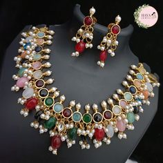 Kundan Navratan Necklace with Earrings, Multicolor Kundan Choker Beautiful High Quality Meenakari Work Jewelry, Wedding Party Jewelry set What's in it for you  1 Necklace  1 Pair of Earrings  # No Skin Issue # @You Won't go Wrong with this Beautiful Necklace@ Product Description: Enhance your ensemble with the Antique beauty of our Kundan Navratan Necklace with Earrings. This stunning jewelry set showcases a mesmerizing combination of multicolor Kundan stones, meticulously crafted with intricate Meenakari work, to create a captivating and regal design. The centerpiece of this necklace is the Kundan Navratan pendant, adorned with a variety of vibrant gemstones that exude opulence and grace. The carefully chosen color palette adds a touch of elegance and versatility, making it suitable for w Multicolor Temple Jewelry Necklace For Diwali, Multicolor Necklaces For Festive Gifts, Multicolor Kundan Temple Necklace, Multicolor Temple Jewelry Necklace, Multicolor Temple Necklace As Gift, Multicolor Cutdana Bridal Necklace For Navratri, Traditional Multicolor Necklace For Festive Occasion, Traditional Multicolor Necklaces For Festive Occasions, Traditional Multicolor Festive Necklaces