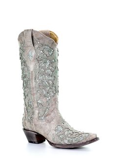 PRICES MAY VARY. Stunning Elegance: Beautiful white boot adorned with glitter inlay, intricate embroidery, and carefully placed crystals; perfect for special occasions All-Day Comfort: Smooth leather lining, cushioned leather insole, and a 2-inch stacked heel provide maximum comfort Premium Craftsmanship: Made from high-quality cowhide with a 13" shaft height and sturdy pull-on straps Versatile Style: Elegant snip toe design complements wedding dresses and other formal outfits Durable Build: Leather outer sole with a rubber heel cap ensures long-lasting wear Cowgirl Boots Wedding, Classic Black Boots, Cowgirl Wedding, Bota Country, Leather Cowgirl Boots, Wedding Shoes Comfortable, Handcrafted Boots, Wedding Boots, Corral Boots