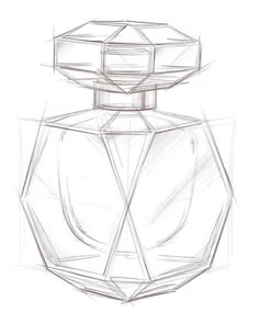 a drawing of a perfume bottle on a white background with the top half drawn out