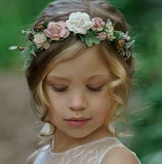 Flower Crown Flower Girl, Bohemian Flower Crown, Floral Hair Wreath, Rustic Flower Girl Dress, Pink Flower Crown, Flower Girl Headband, Wedding Hair Wreath, Flower Tiara, Girls Crown