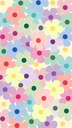 an image of many different colored flowers on a white background with black dots in the middle