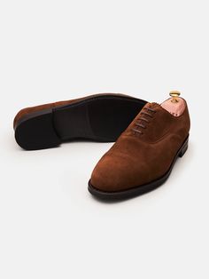 Brown Suede Oxfords For Business, Formal Brown Suede Oxfords, Brown Suede Plain Toe Oxfords, Luxury Suede-lined Formal Oxfords, Semi-formal Moc Toe Suede Oxfords, Suede Oxfords, Brogue Shoes, Shoe Tree, Goodyear Welt