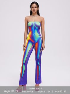 Kollyy offers stylish and concessional Jumpsuits.. SPU: 48Q1WJU46AA0E, Color: Multicolor, Material:Polyester, Silhouette:S-Line. Tube Top Jumpsuit, Edgy Tops, Tube Jumpsuit, Print Bodysuit, Sleeveless Jumpsuits, Black Jumpsuit, Trending Now, Body Style, Tube Top