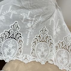 Description: Wide Embroidery floral cotton trim in Off white, Cotton Lace Trim Embroidered, ideal for sew on garments, DIY crafts ◆This listing is for 1 Yard. More in stock, will be sent in one continuous piece whenever possible. ◆Width: the full width is about 13.58'' ( 34.5 cm ) ◆It will be perfect for bow knots hairpin, baby clothes, sleeve edge, skirt edge,curtain, veil, socks, dress, home decoration, handbags, tablecloth...  ◆Wholesale acceptable!  ◆If you want more, please feel free to sen