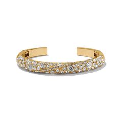 There is no more elegant way to link up with the warmth and richness of gold than with this upscale bracelet accented with hand-set fine European crystals. Luxury Jeweled Cuff Bracelet For Formal Occasions, Elegant Jeweled Yellow Gold Bracelet, Gold Crystal Cuff Bracelet In Bangle Shape, Gold Crystal Cuff Bracelet Bangle, Gold Crystal Bangle Cuff Bracelet, Elegant Jeweled Gold Bangle, Elegant Gold Jeweled Bangle, Gold Rhinestone Cuff Bangle Bracelet, Gold Rhinestone Cuff Bangle