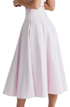 Designed with a tulle underskirt to call out the flounce, this party-ready midi skirt will have you twirling everywhere you go. Exclusive retailer Hidden back-zip closure Lined 65% viscose, 35% polyester Dry clean Imported Flowy A-line Pleated Skirt For Party, Spring A-line Maxi Skirt With Pleated Hem, Spring Evening Skirt With Pleated Hem, Flowy Party Maxi Skirt With Pleated Hem, Spring A-line Voluminous Skirt, Pleated Hem Flared Skirt For Party, Summer Party Skirt With Pleated Hem, Party Midi Skirt With Pleated Hem, Cocktail Pleated Flared Maxi Skirt