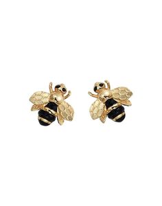 Bee Mine Earrings-Jewelry-Of Rare Origin-Sorrel Sky Gallery Gold Enamel Clip-on Earrings, Hallmarked Gold Enamel Earrings, Gold Black Enamel Drop Earrings, Gold Enamel Earrings With Black Detail, Gold Drop Earrings With Black Enamel, Gold Earrings With Black Enamel, Yellow Gold Drop Earrings With Black Enamel, Gold Enamel Clip-on Earrings For Gift, Gold Enamel Pierced Earrings