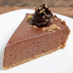 a piece of chocolate pie on a white plate