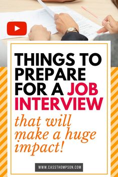 two people sitting at a table with the words things to prepare for a job interview that will make a huge impact