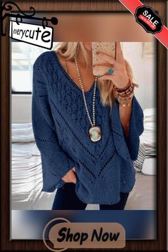 Autumn Winter Casual Knitted Sweater Elegant V-neck Solid Pullover Jumper Fashion Long Sleeve Hollow Out Loose Sweater Tops Winter V-neck Open Knit Top, Bohemian Knitted V-neck Top, Bohemian V-neck Knitted Top, Bohemian Knit V-neck Cardigan, Bohemian V-neck Knit Cardigan, Blue Open Knit V-neck Sweater, Fall Open Knit V-neck Sweater, Fall V-neck Open Knit Sweater, Winter Open Knit V-neck Top