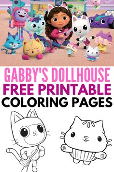 an image of a cartoon character with the text gabby's dollhouse free printable coloring pages