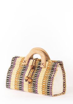 Summer's hottest accessory has arrived! We love this hand-loomed bamboo bag for its ultra-cute size and real wooden handles. Pairs beautifully with denim or a cotton Summer dress! FINAL SALE Bamboo Hand-loomed Wooden handle Clutch size Rope closure Dimensions: 12" x 6"Style: DR-4632-2 Everyday Woven Cotton Straw Bag, Rectangular Cotton Straw Bag For Daily Use, Chic Bags With Bamboo Handle For Market, Chic Market Bags With Bamboo Handle, Eco-friendly Shoulder Bag With Bamboo Handle, Chic Bamboo Handle Bag For Market, Eco-friendly Handheld Beach Bag With Leather Handles, Natural Beach Bag With Bamboo Top Handle, Casual Rectangular Beach Bag With Bamboo Handle