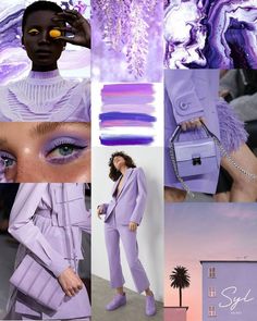 a collage of photos with purple and lavender hues