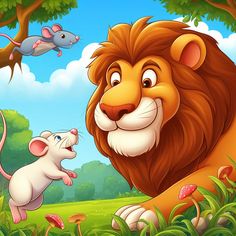 a lion and a mouse in the forest