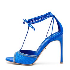 Roxxy Sandals – Kendall Miles Designs Party Outfit Night, Blue Leather Sandals, Satin Embroidery, Blue Clothes, Outfit Night, Nature Summer, T Strap Heels, Blue Accessories, Embellished Sandals