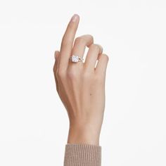 Stilla cocktail ring, Square cut, White, Gold-tone plated by SWAROVSKI Ring Square, Pink Watch, Rose Gold Watches, Square Cut, Single Earring, Metal Bracelets, Earring Backs, Cocktail Ring, Adjustable Bracelet